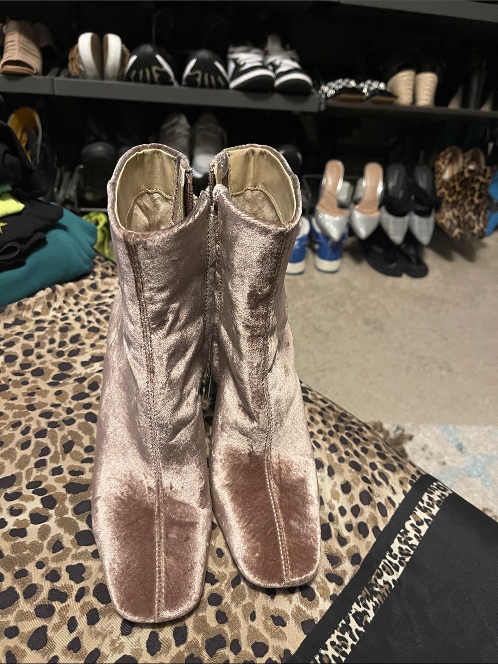 Sam Edelman Velvet Square-Toe Ankle Booties in Blush